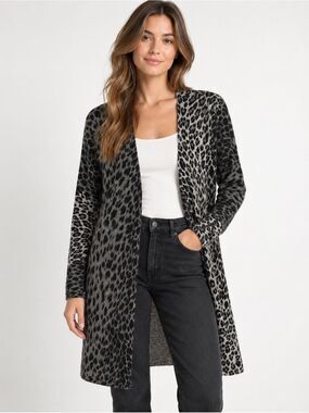 Garfield & Marks Cashmere Leopard Print Longline Cardigan Sweater Size M